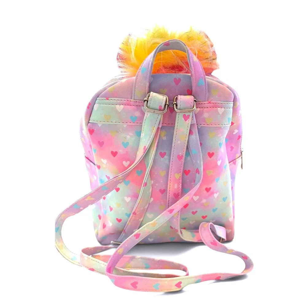 Under One Sky Unicorn Mini Backpack Pastel Heart Tie Dye Faux Fur Mane Pink